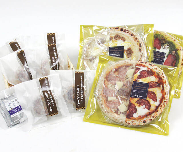 【佐助豚の久慈ファーム】【岩手県】佐助豚と小形牧場牛の二層焼きハンバーグとピッツァ3種セット